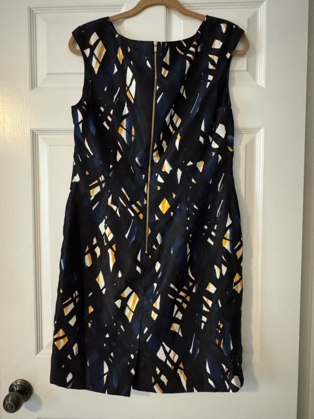 Tahari Black Dress with Navy, Yellow & White Abstract Print - Picture 3 of 5